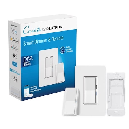 Lutron Lutron Diva 3-Way Smart-Enabled Dimmer and Remote White 1 pk DVRF-PKG1D-WH-R